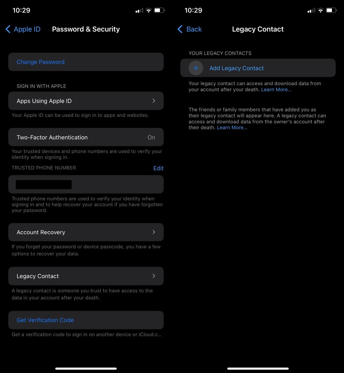 Cómo crear contactos heredados de iOS 15