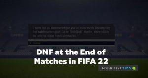 Por que recebo DNF após cada jogo online no FIFA 22?