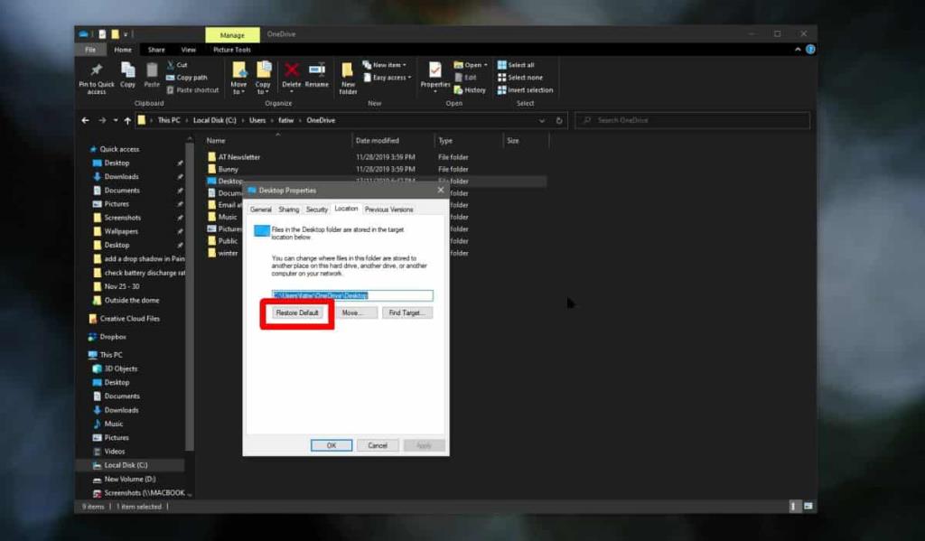 Cara memindahkan folder Desktop dari OneDrive di Windows 10