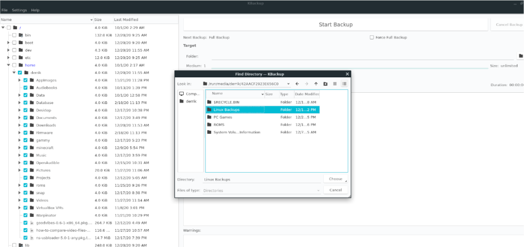 Como fazer backup rapidamente de sua pasta inicial do Linux usando Kbackup