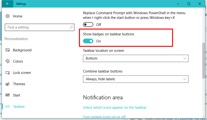 Come mostrare o nascondere i badge delle app sulla barra delle applicazioni in Windows 10