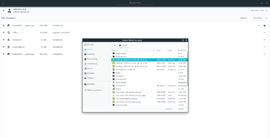 Cara mengirim file melalui jaringan di Linux dengan Warpinator