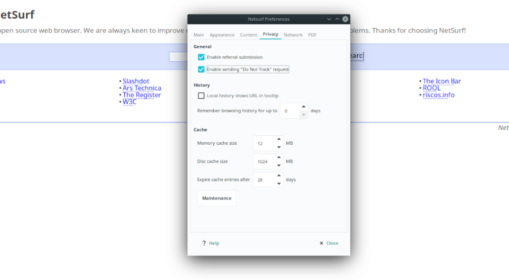 วิธีตั้งค่าเบราว์เซอร์ NetSurf บน Linux