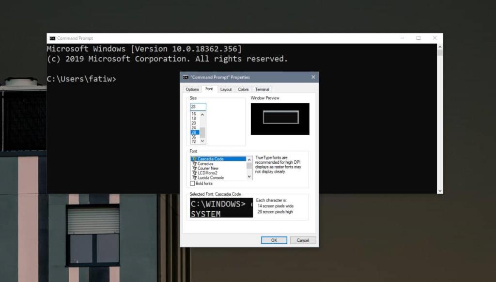 วิธีใช้แบบอักษร Cascadia Code ใน Command Prompt บน Windows 10