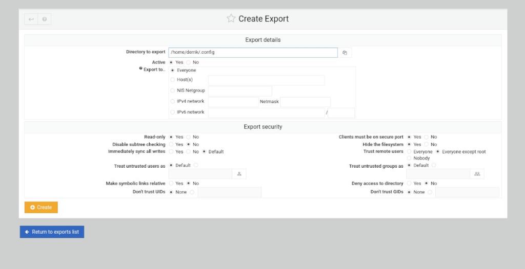 Cara mengatur pembagian NFS di Webmin di Server Ubuntu