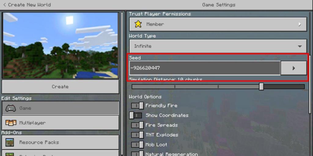 Cách gieo hạt thế giới trong Minecraft Bedrock Edition trên Windows 10