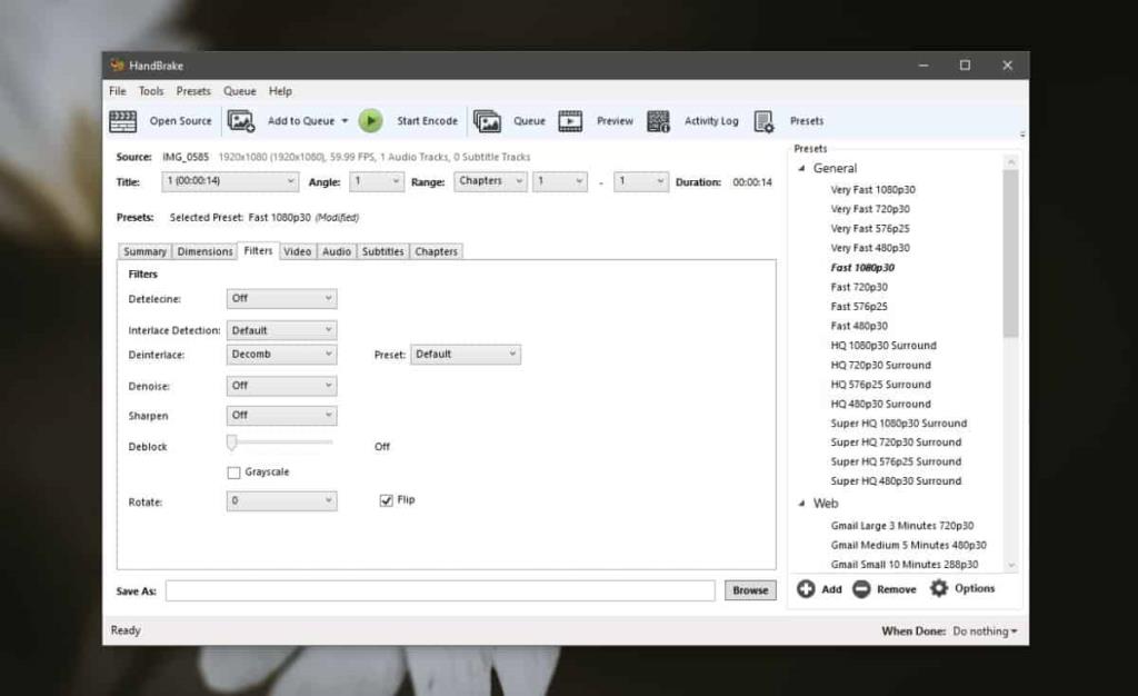 Cara membalik video di Windows 10 dengan Handbrake