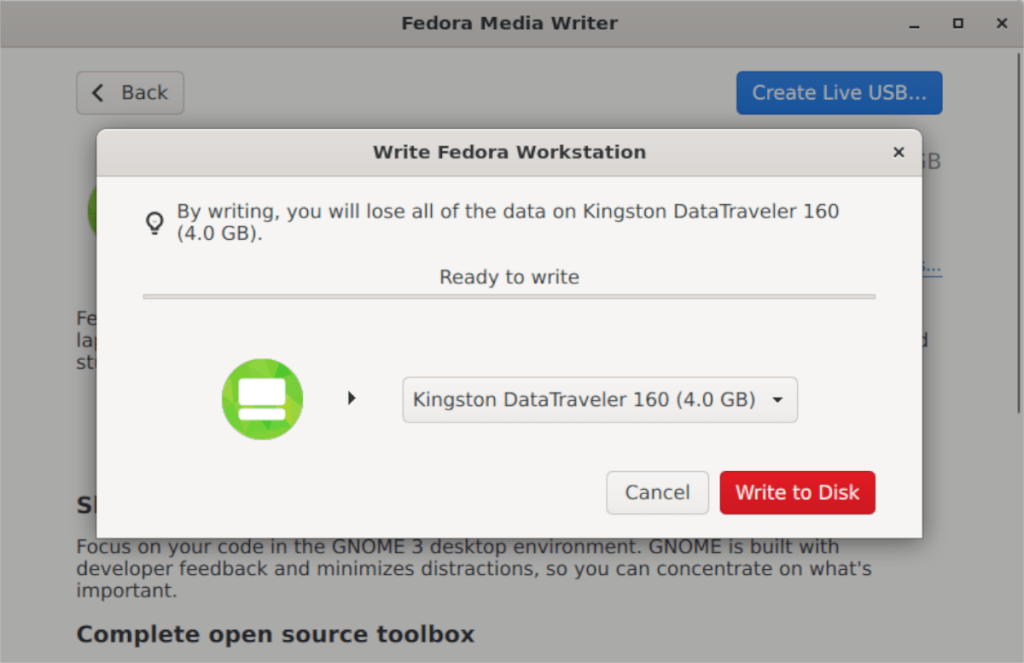 Como usar o Fedora Media Writer para criar um USB de instalação do Fedora