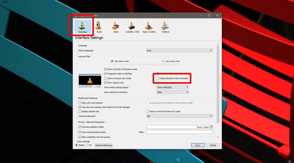 Cara menjeda pemutar VLC saat diminimalkan di Windows 10