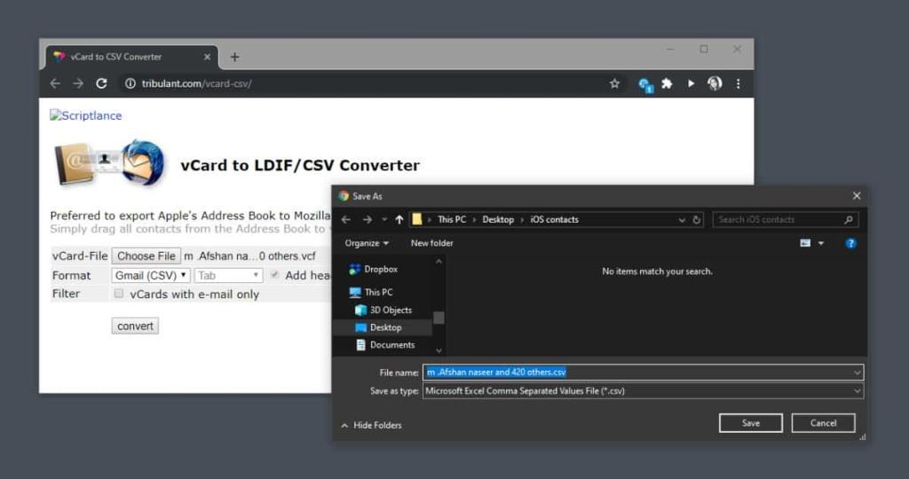 Come convertire i contatti VCF in file CSV