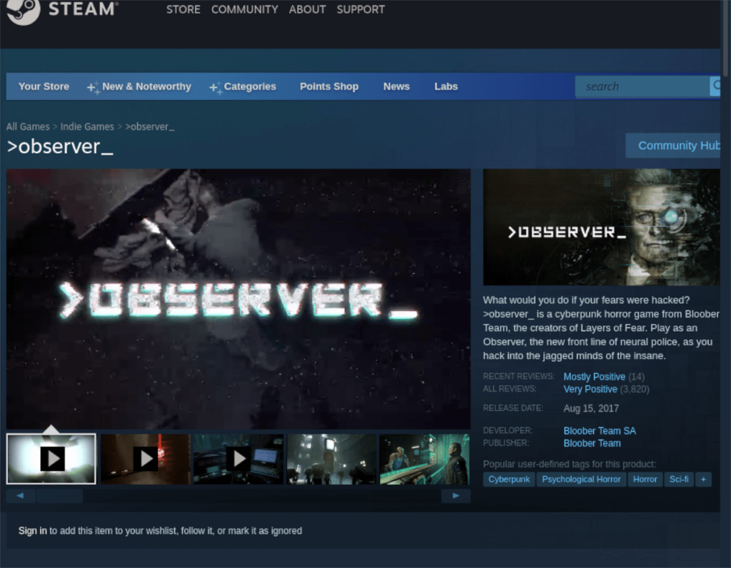 Cómo jugar Observer en Linux