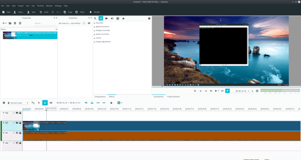 Come tagliare le riprese video in Kdenlive su Linux