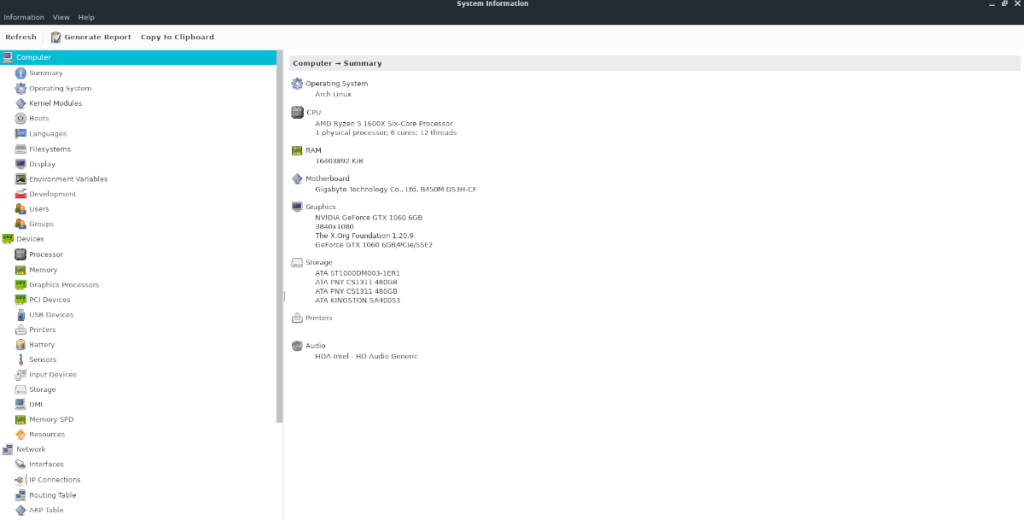 Cómo utilizar HardInfo para comprobar la información del hardware de Linux