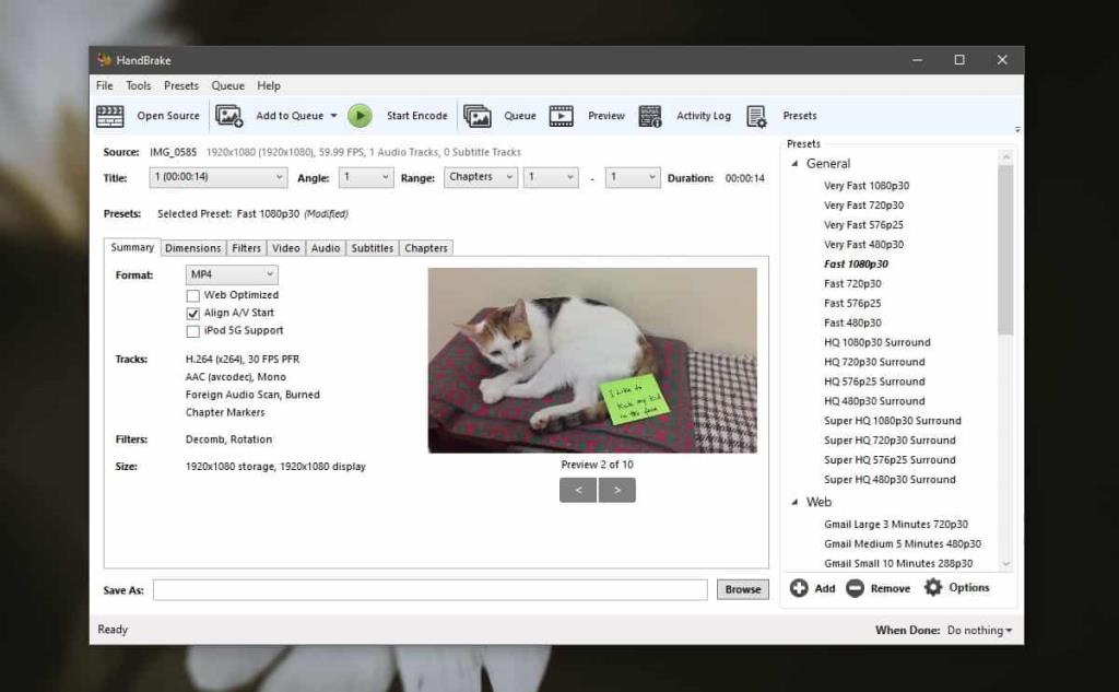 Cara membalik video di Windows 10 dengan Handbrake