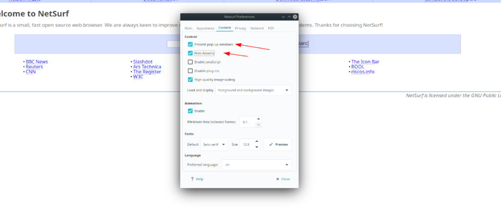 Cara mengatur browser NetSurf di Linux