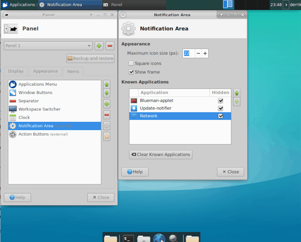 Cara menyembunyikan aplikasi dari baki sistem di XFCE4