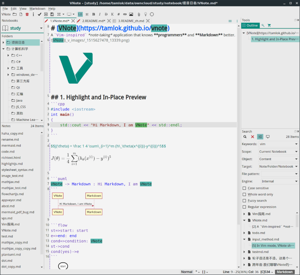 Cara menginstal editor penurunan harga VNote di Linux