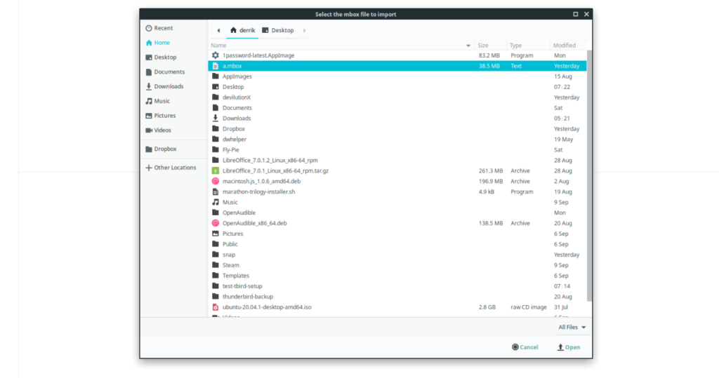 Cómo importar correo electrónico de Evolution a Thunderbird en Linux