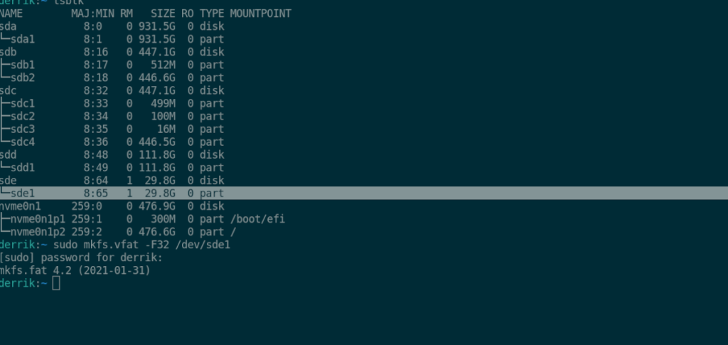 LinuxでUSBデバイスをFat32にフォーマットする方法