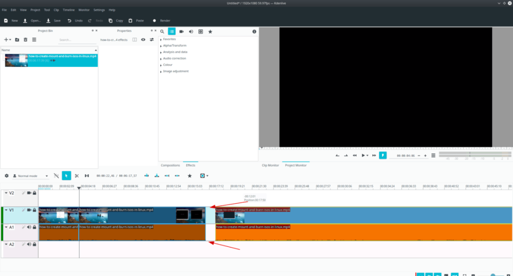 Cara memotong rekaman video di Kdenlive di Linux