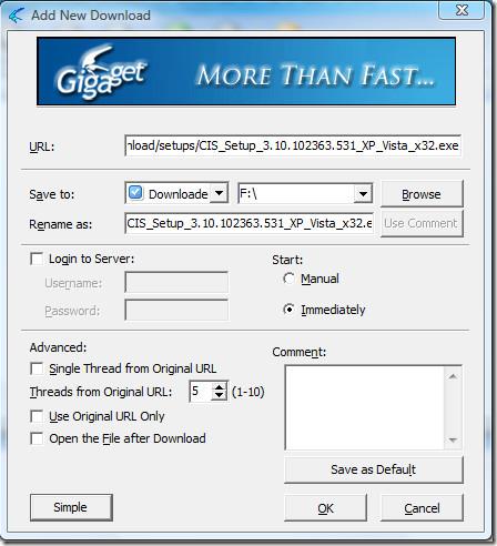 Gigaget – ทางเลือกสำหรับ DAP และ Orbit Download Manager