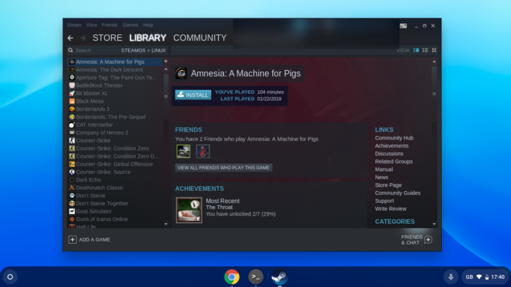 วิธีเล่นเกม Steam บน Chrome OS ด้วย Linux Support