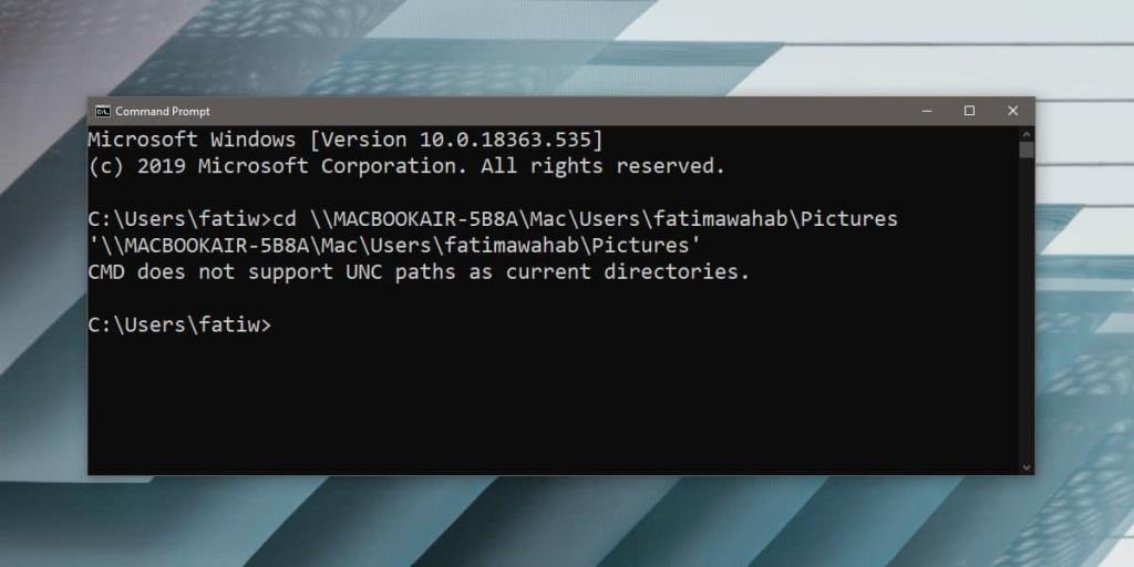 Cách truy cập vị trí mạng trong Command Prompt trên Windows 10