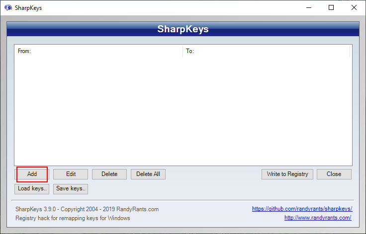 Descarga e instalación de SharpKeys para Windows 10