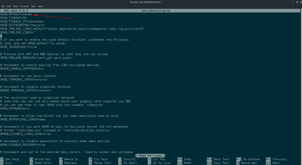 Cómo deshabilitar Grub resume en Manjaro Linux