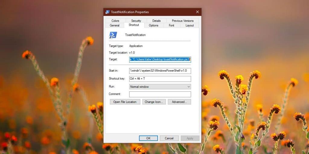 Cara menjalankan skrip PowerShell dengan pintasan keyboard di Windows 10