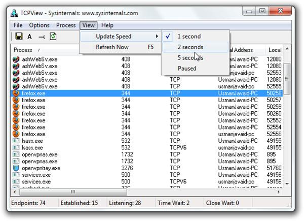 TCPView lista pontos de extremidade TCP e UDP [Windows]