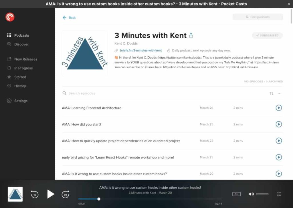 Cómo utilizar la interfaz web de PocketCasts en Linux