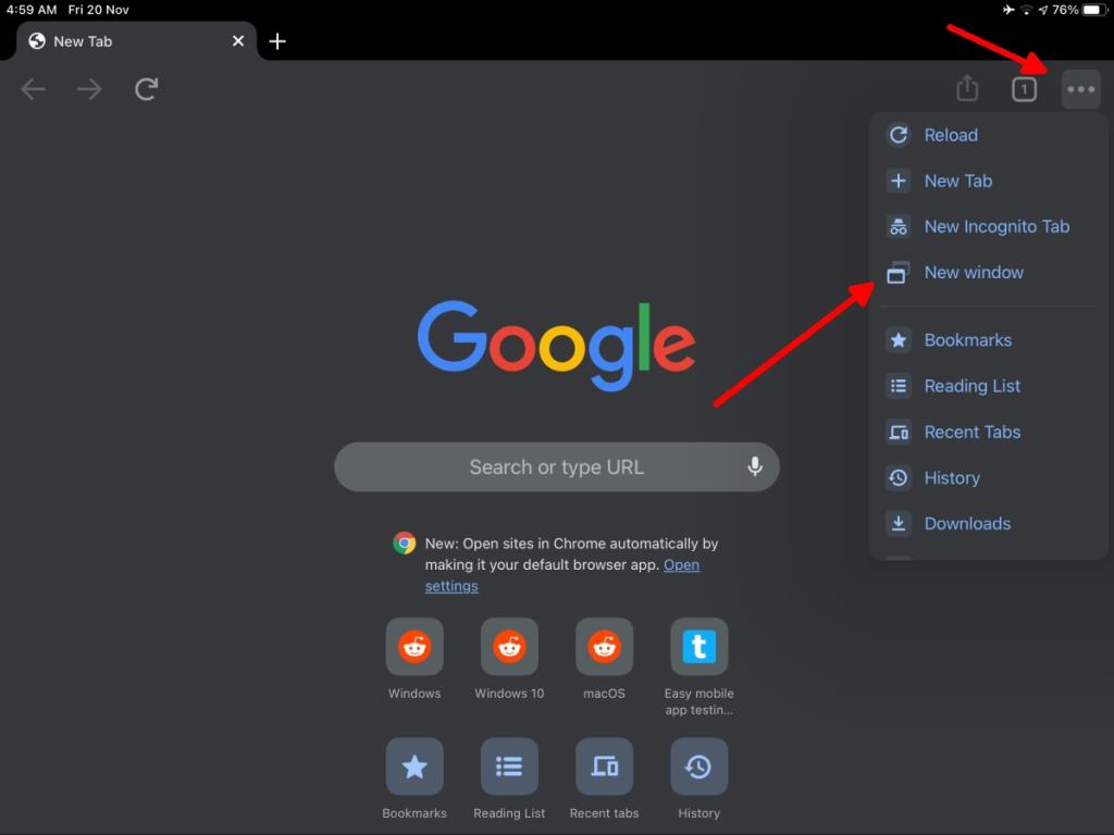 Como abrir várias janelas do Chrome no iPad