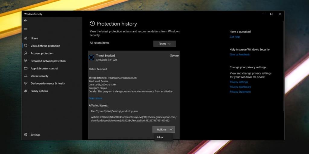 Cara menghentikan Windows Defender menghapus file yang dapat dieksekusi di Windows 10