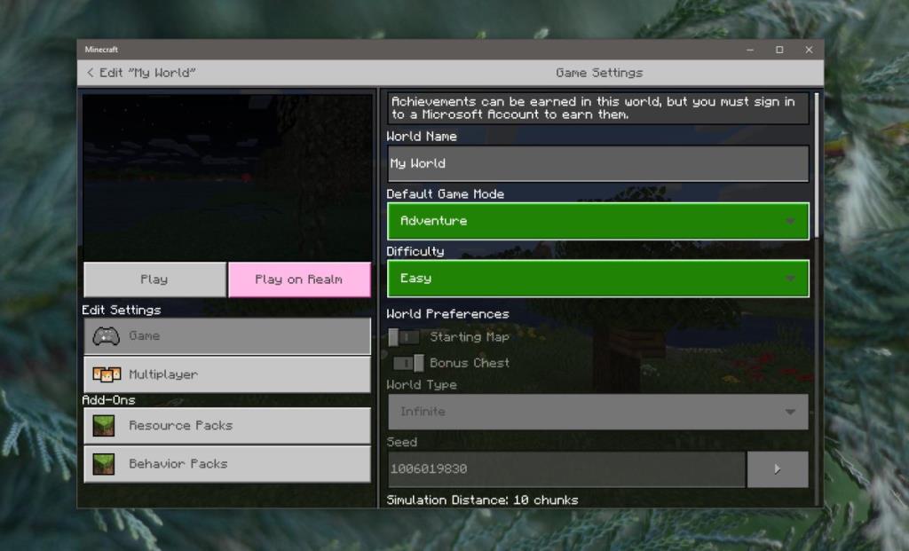 Windows 10da Minecraftta bir dünya için oyun modu nasıl değiştirilir