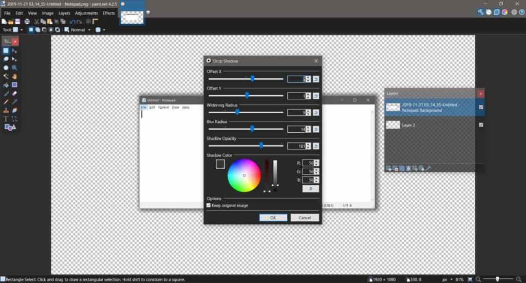 Bagaimana cara menambahkan drop shadow di Paint.net pada Windows 10