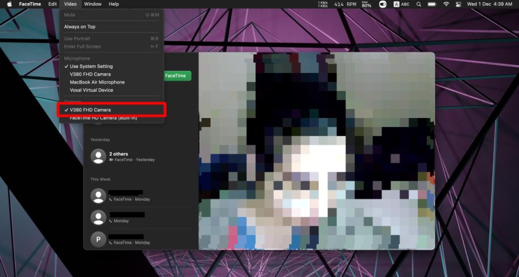 Cara menggunakan webcam eksternal untuk FaceTime di Mac