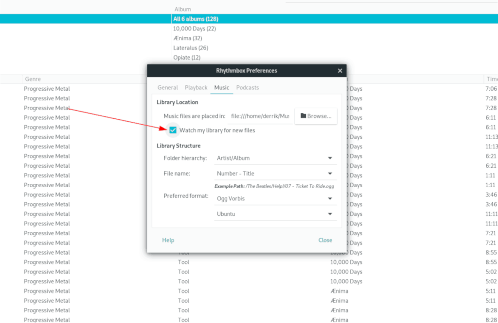 Cara mengatur perpustakaan musik di Rhythmbox di Linux