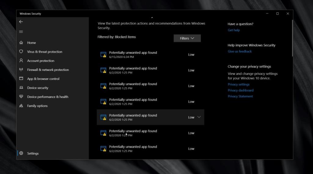 Cara menghapus riwayat perlindungan di Windows Defender di Windows 10