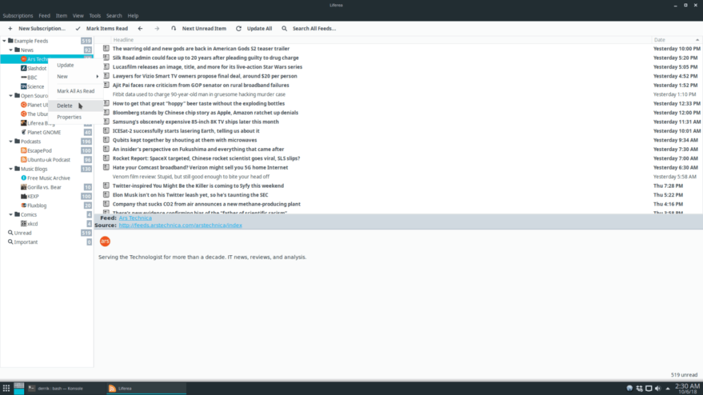 วิธีใช้ Liferea RSS Reader บน Linux