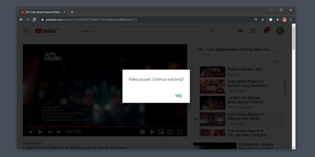 Cara menonaktifkan Video dijeda. Lanjutkan menonton di YouTube di Chrome