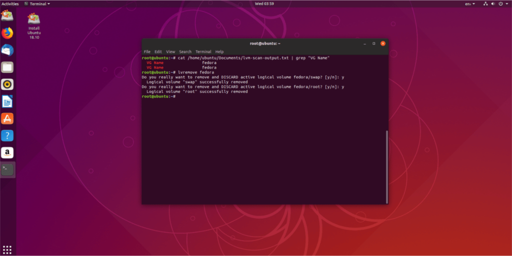 วิธีลบโวลุ่ม Linux LVM