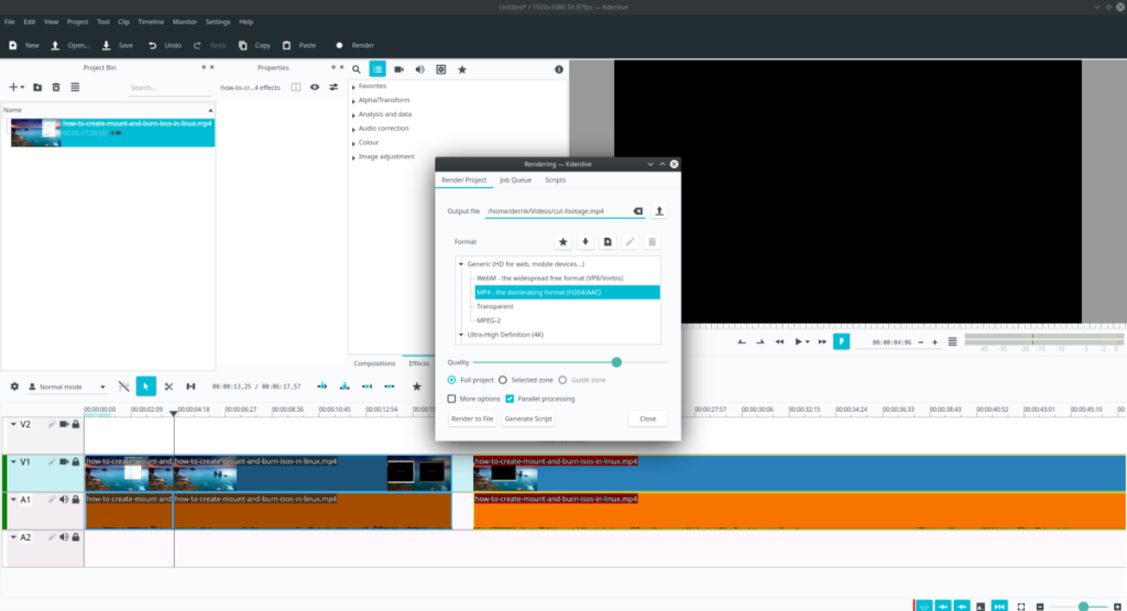 Cara memotong rekaman video di Kdenlive di Linux