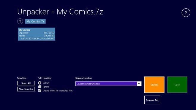 Windows 8とRTでZIP、RAR、7zなどのアーカイブをUnpackerで解凍する