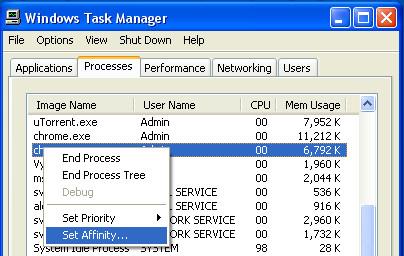 Windows 7、Vista、XP でアプリケーションにプロセッサ アフィニティを設定する方法