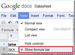 Fórmulas y funciones de Google Docs en hojas de cálculo