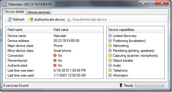Escáner de red Bluetooth de Windows
