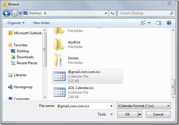 استيراد تقويم Google وAOL في Outlook 2010