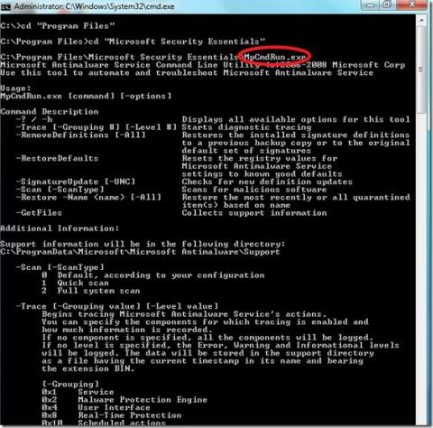 コマンドラインユーティリティ MpCmdRun.exe – Microsoft Security Essentials