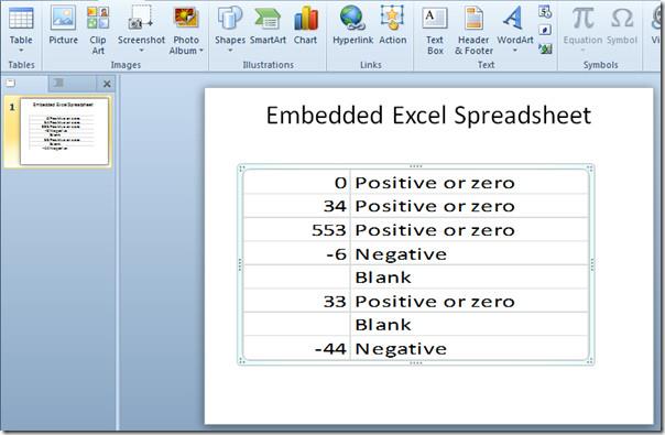 在 PowerPoint 2010 中嵌入 Excel 電子表格